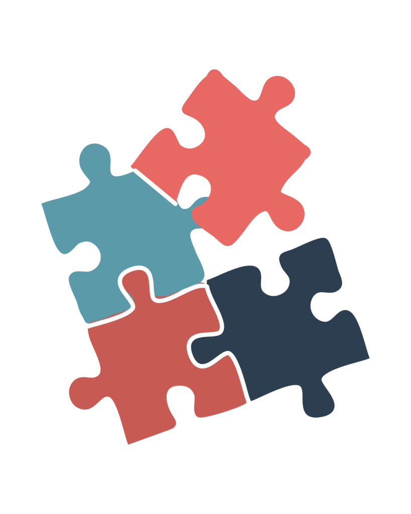 Interlocking puzzle pieces representing collaborative occupational therapy services, home modification planning, and daily living support for individuals and families in British Columbia.